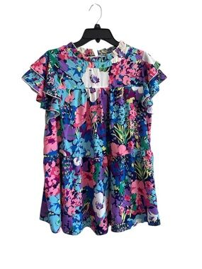 Jodifl Floral Tiered Babydoll Dress Size Large Ruffle Sleeve Bright Spring
